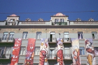 characters decorating a building